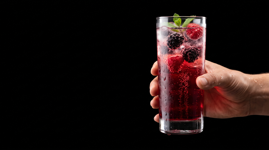 Mocktail spumos cu MojiRico și fructe de pădure
