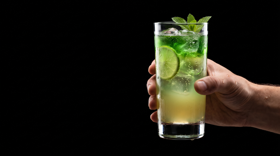 Punch în straturi cu mere verzi și mojito fără alcool